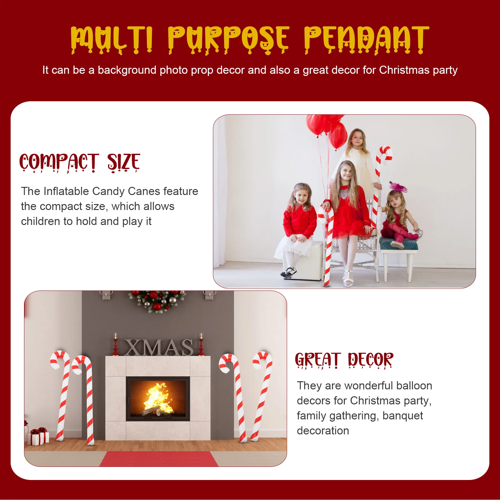 

4Pcs Xmas Santa Cane Inflatable Candy Canes Christmas Party Decorations Festive Balloon Props Candy Cane Xmas Inflatable Sticks