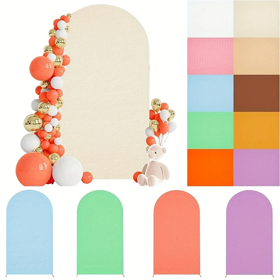 Mocsicka Arch Background Cover Elastic Double-Sided Solid Color Child Baby Birthday Wedding Custom Arched Backdrop Party Decor