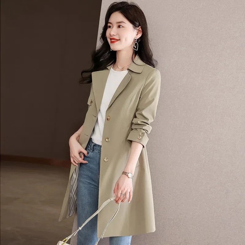 Windbreaker Jacket Women Spring 2024 New Slimming And Slim Versatile Single Breasted Small Figure Medium Length Trench Coat  ﻿