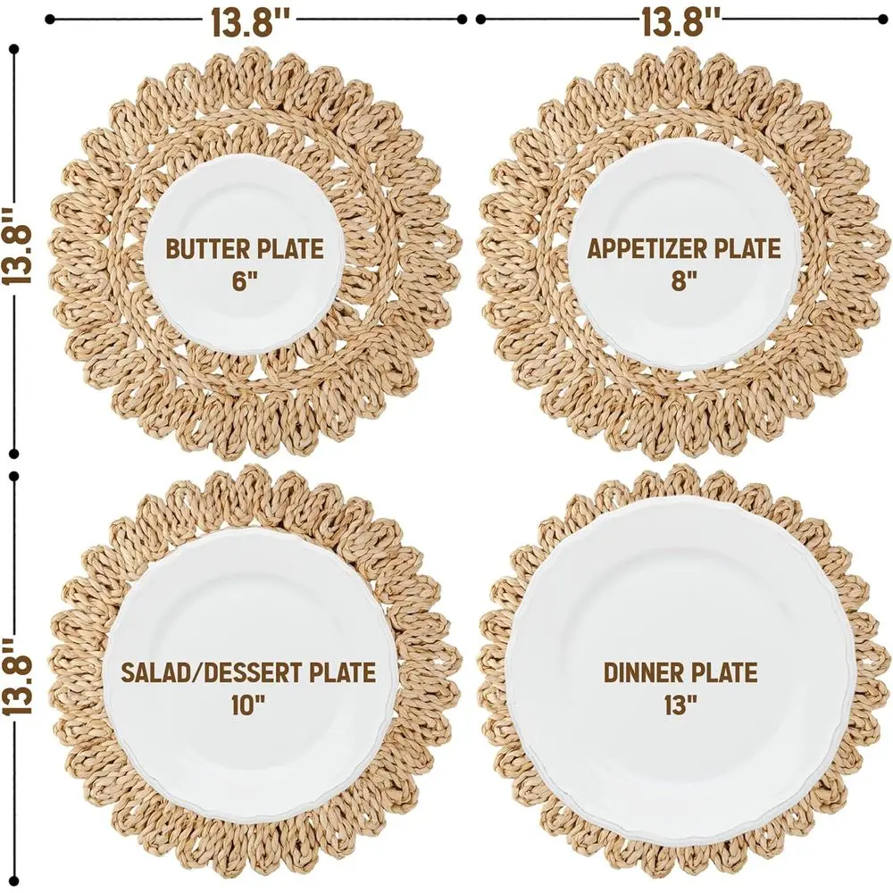 Set of 12 Bohemian Rattan Placemats, 13.8 Diameter, Perfect for Dining, Weddings, and Parties