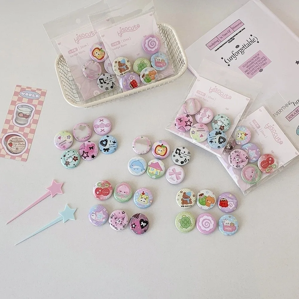 6pcs New 25mm Badge Handbook Set Baji Mini Brooch Decoration Badge Old-fashioned Colorful Student Baji Set Gift
