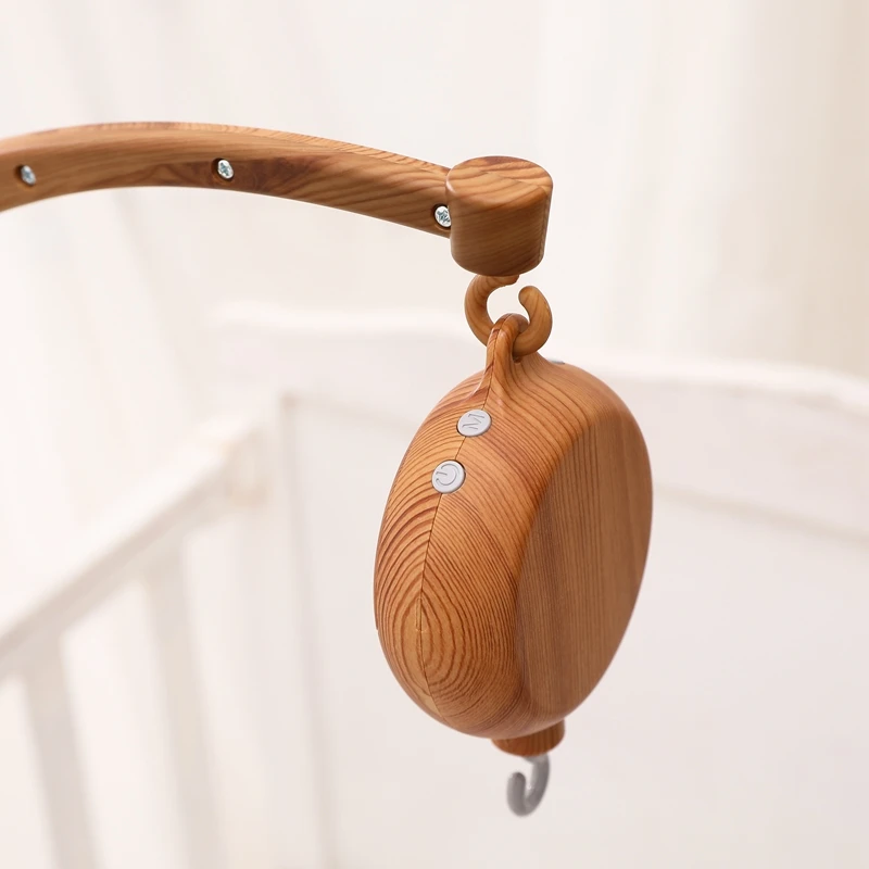 DIY Baby Crib Bed Bell Holder Arm Toy Imitation Wood Grain Infant Bed Decoration Toys Rotating Music Box Nut Screw Arm Bracket
