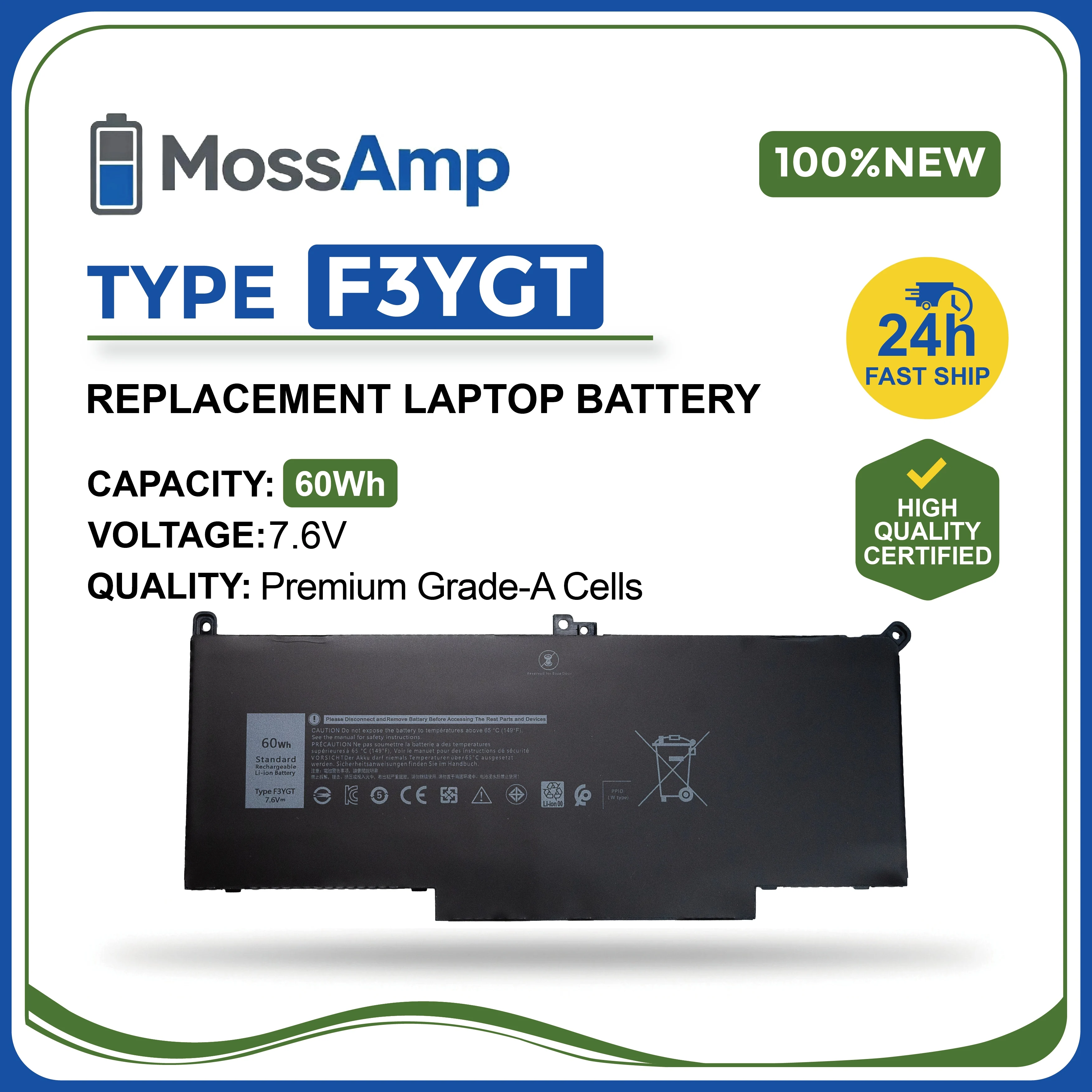 

MossAmp F3YGT for DELL Latitude 7000 7280 7380 7290 7390 7480 7490 E7280 E7380 E7480 E7290 E7390 E7490 P73G
