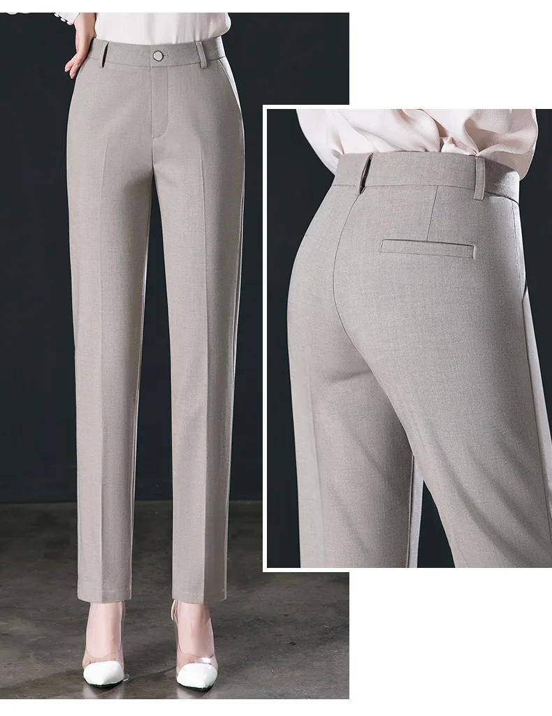 2025 Spring Fall Black Elegant Career Formal Suit Pants Women, Khaki Straight High Waist Loose Women's Work Trousers/cargo Pants