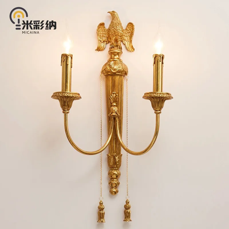 

French-style solid copper wall lamp for villa living room, dining room, bedroom, bedside lighting, and grand entrance hallway li