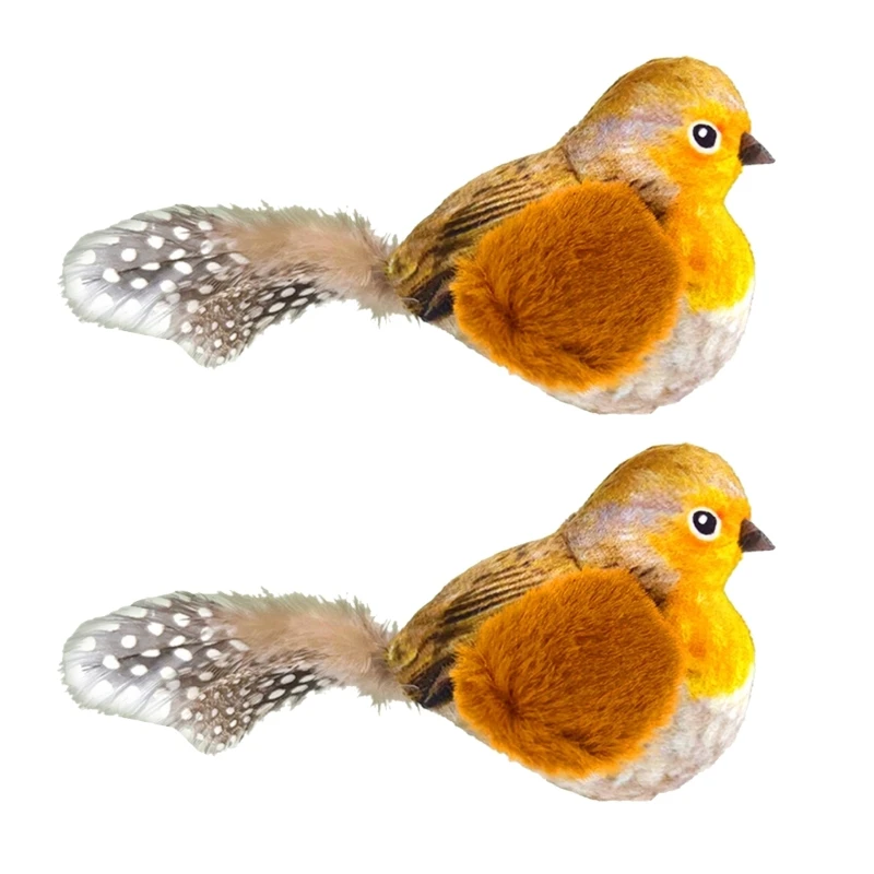 2pcs Plush Funny Birds Toy for Pet Exercise with Realistic Bird Sounds Running Birds Indoor Chasing Toy T21C