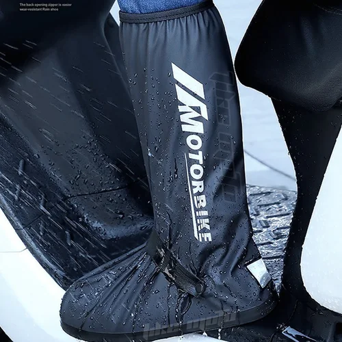 Imagen 2 del producto Botas de lluvia altas para motocicleta, calzado antideslizante reflectante impermeable para motocicleta, ciclismo, bicicleta, cubierta para zapatos reutilizable a prueba de lluvia