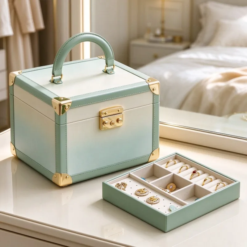 Leather Necklace Storage Box Luxury Earrings Collection Case with Mirror Ring Bracelet Organizer Boxes Women Gift Jewelry Cases