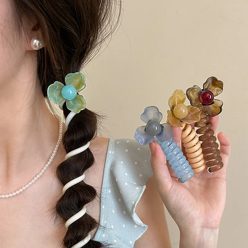 Coleteros de alambre para mujer y niña, cintas de goma elásticas giratorias en espiral para teléfono, accesorios para el cabello