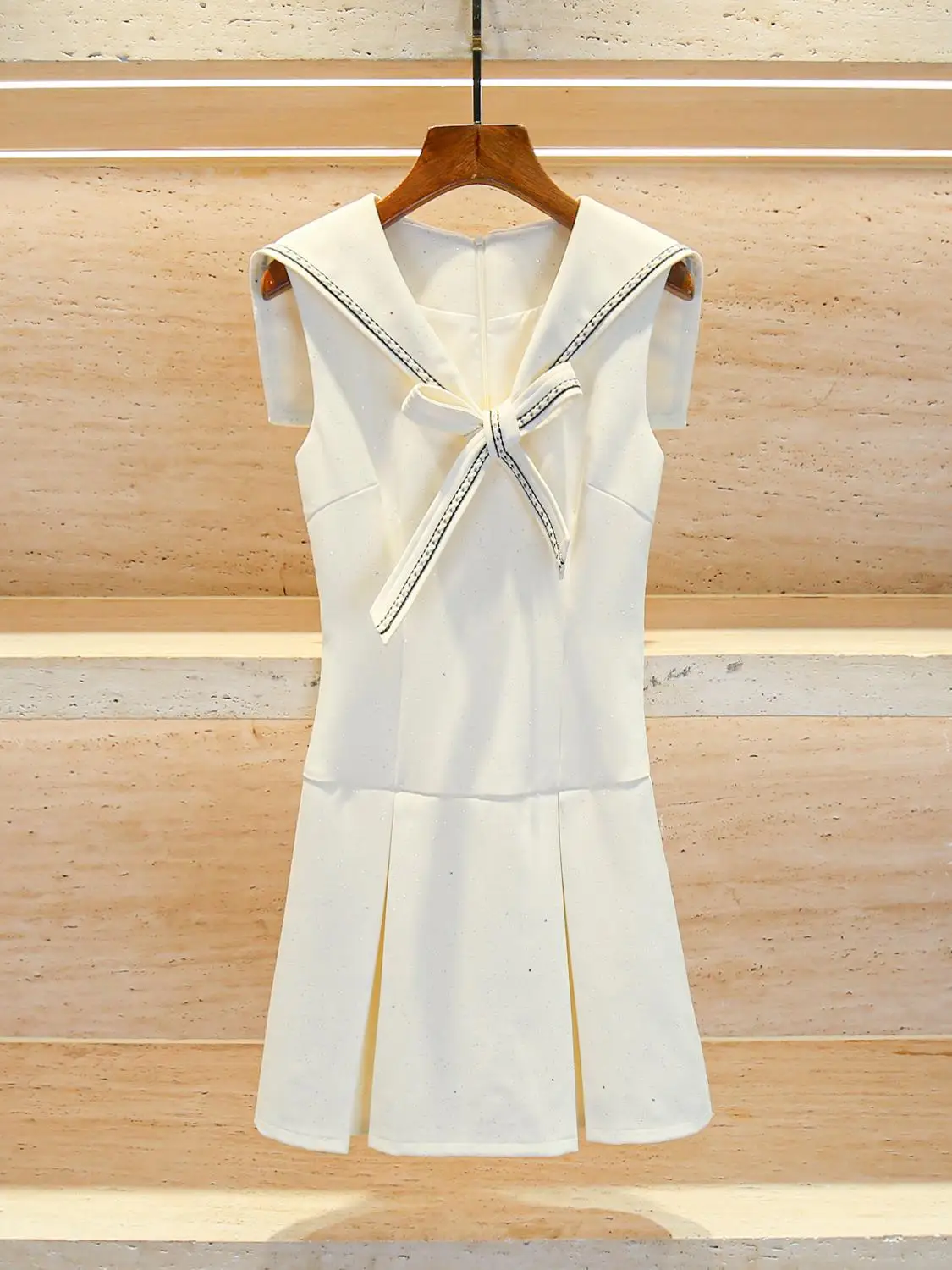 

Miumem High-End Women's Navy Collar Gored Vest Dr Sparkling High Waist A-Line ort Skirt Sle for Spring Summer Autumn