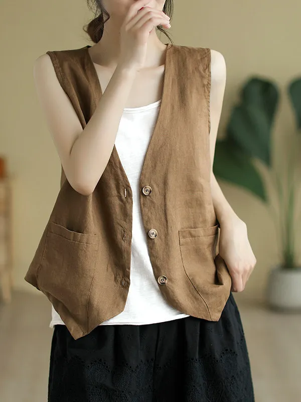 

Summer Thin Casual V-Neck Vest Women's Sleeveless Pure Color Versatile Outerwear Breathable Comfortable Loose Fit Commute Style