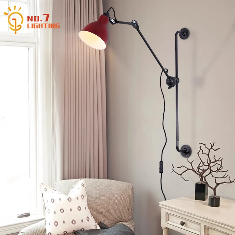 Industrial Folding Lifting Telescopic Rotating Wall Lamp LED E14 Long Pole Swing Arm Wall Mounted Bedside Living Room Bedroom
