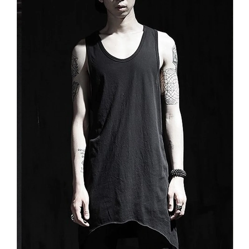 T-shirt round neck summer fashion bottoming casual sleeveless personality new popular Korean men\'s wear medium and long youth