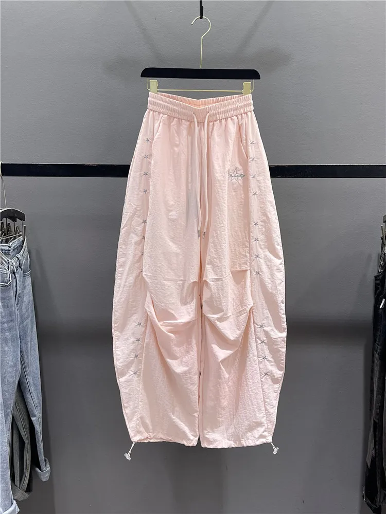 American Style Casual Pants Women's Summer Thin Design Loose Banana Wide Leg Pants Knife Stitching Loose Wide Leg Pants