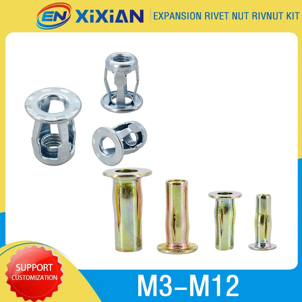 M3-M12 Jack Nuts Slotted Petal Shape Metal Nut Molly Flat Thread Insert Nuts Panel Clamp Lock Fix Expansion Rivet Nut Rivnut Kit