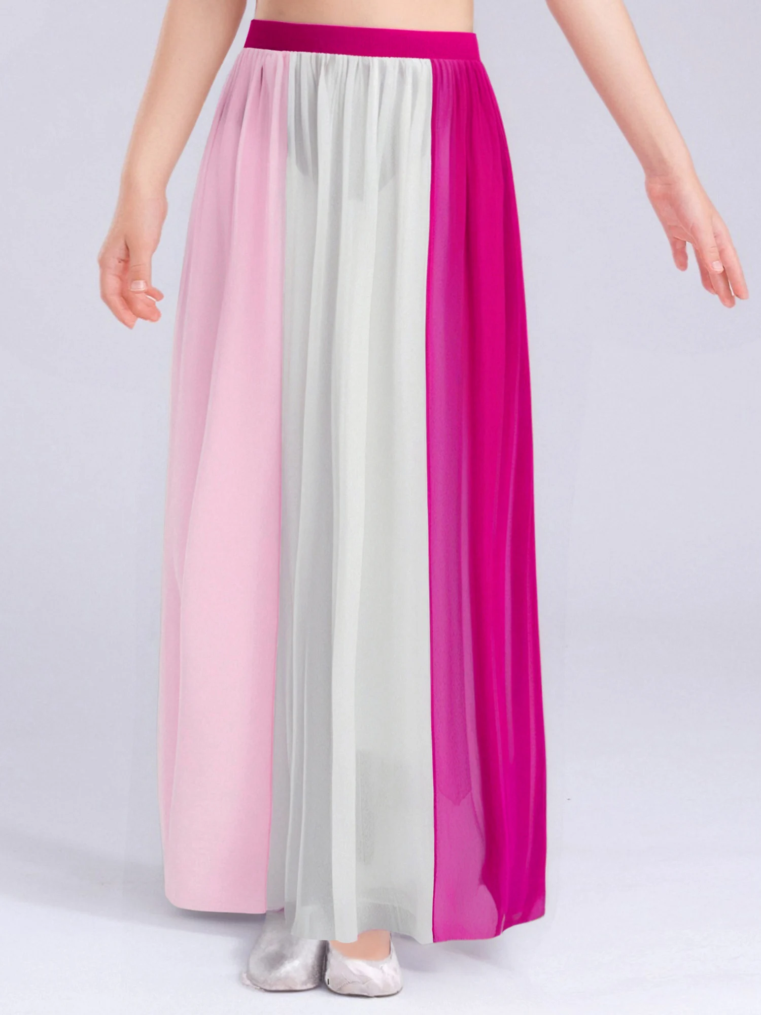 

Children Girls Color Block Split Flowy Chiffon Leotard Skirt Figure Skating Ballet Gymnastics Modern Lyrical Dance Stage Costume