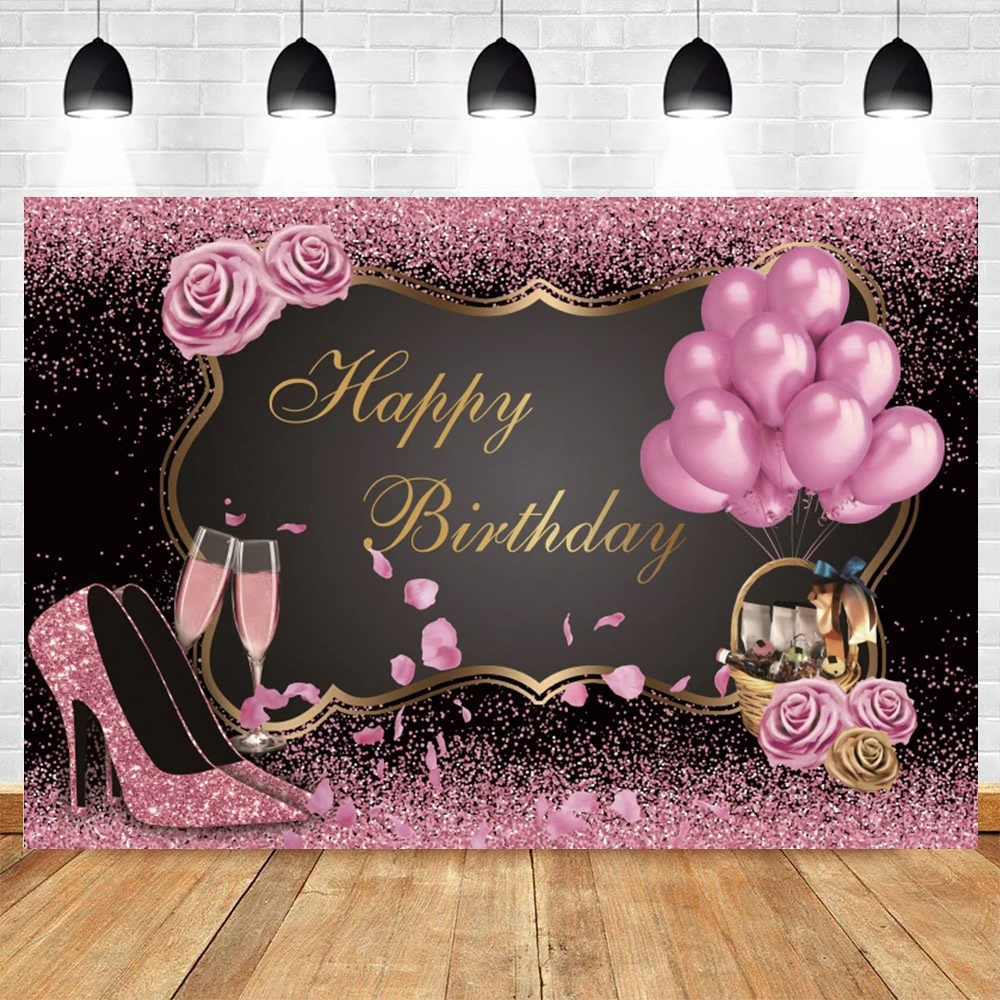 Happy Birthday Adult Party Backdrop for Photography Glitter Gold Balloon Boy Girl Baby Birthday Photo Background Studio Banner