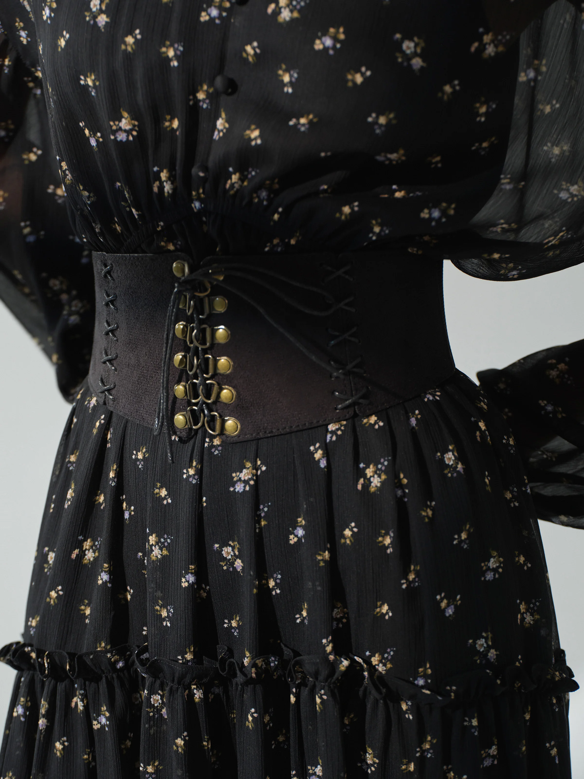 French Style Floral Dress Women Elegant Autumn Maxi Tea Dress with High Waist Flared Hem Long Sleeve Vintage Casual Party Outfit