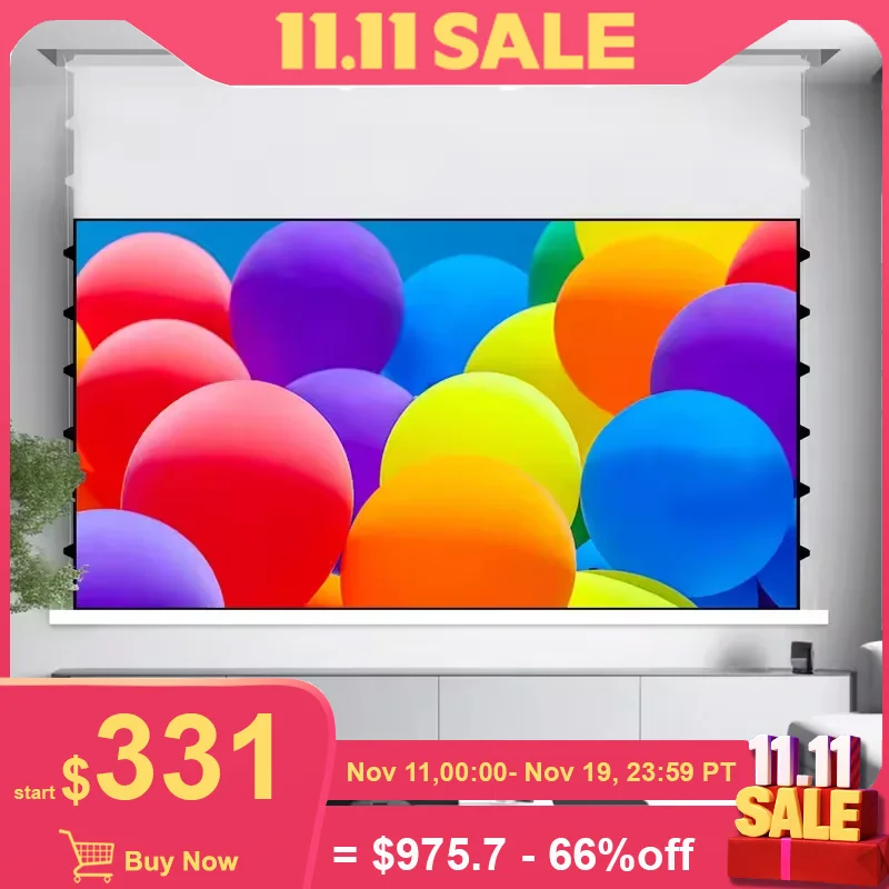 شاشة عرض كهربائية عائمة مثبتة على الحائط 72-150 بوصة PetStar White AI شاشات ذكية بمحرك لجهاز العرض العادي 8K ثلاثية الأبعاد #1