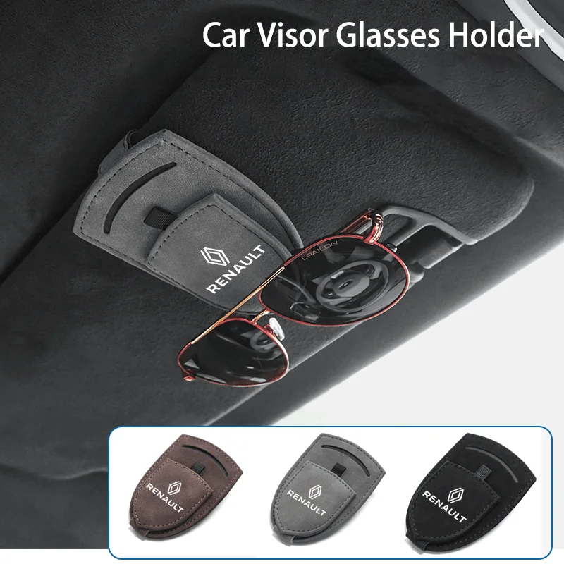 Leather Car Sun Visor Glasses Box Sunglasses Clip Card For Renault ZOE QM6 Austral Kardian Rafale Kangoo Arkana Clio Koleos