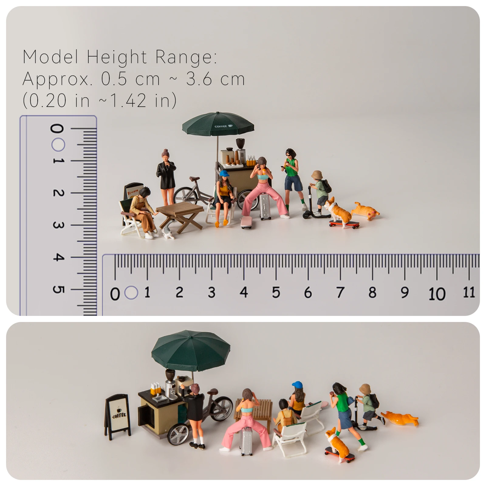 1/64 Resin Painted 3D Printing Street Coffee Truck Leisure Life Boy Girl Cat Dog Skateboard Miniature Figure Model DIY Scene image 2