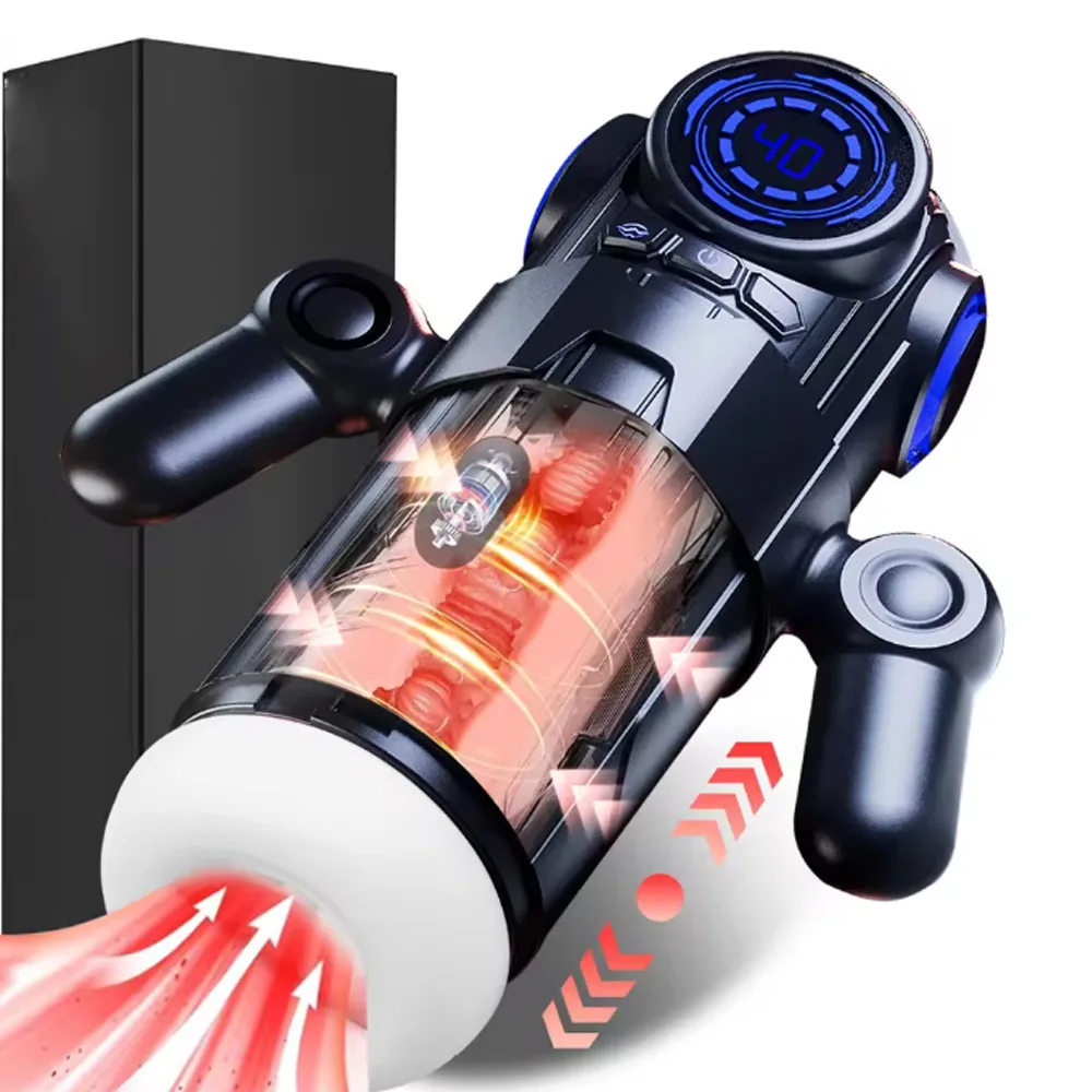 Automatic Sucking 3 IN 1 Male Masturbation Cup with Handle Double Layer Telescopic Male Stroker Pocket Pussy Adult Toys for Men