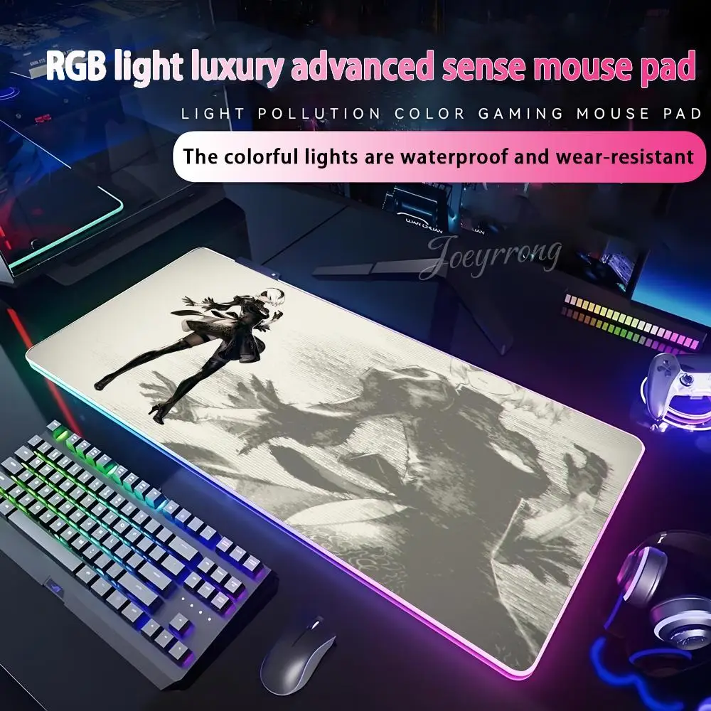 

Коврик для мыши Nier Automata RGB коврик для мыши расширенная игровая клавиатура семь цветов светодиодные коврики большой 1000x500 мм XXL геймер
