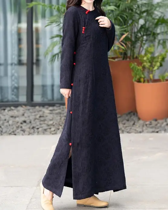 

Women Winter Long Robe Cotton Chinese Dress Vintage Thick Cheongsam Chipao