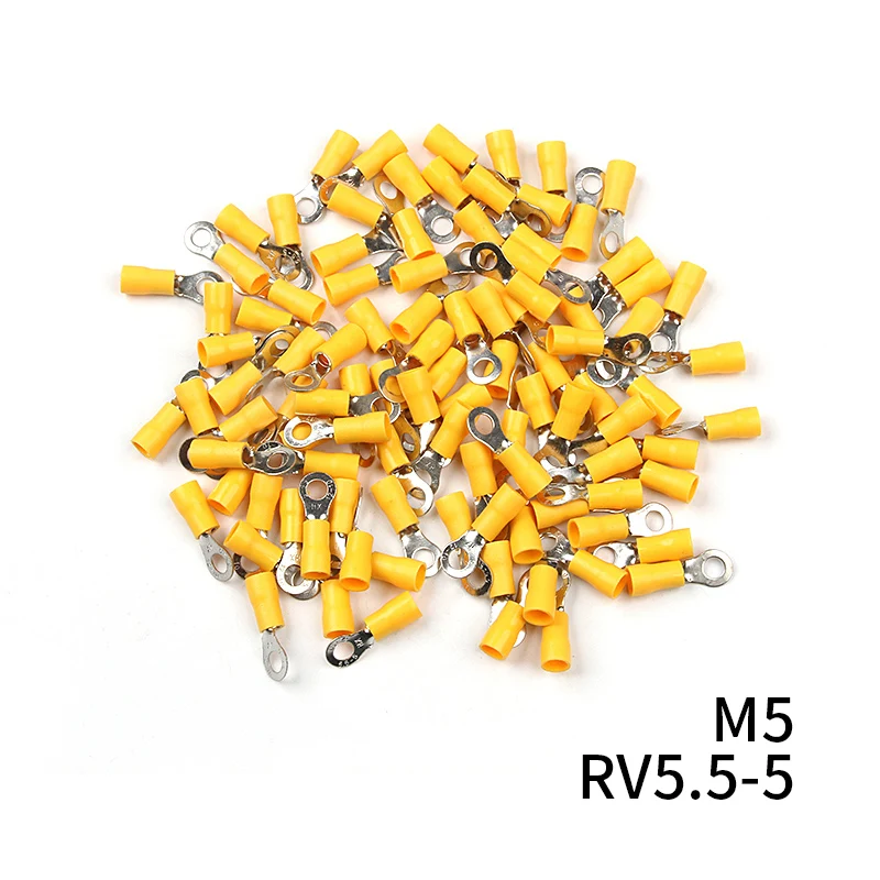 100pcs Insulated Ring Terminals Connector Wire Cable Electrical Crimp Connectors Terminal Block Yellow RV5.5-5 RV5.5-6 RV5.5-8