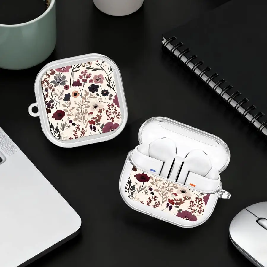 

Case For Samsung Galaxy Buds 2Pro 4Pro 2 3 FE Live 4 Pro 3Pro Clear Earphone Cases Cover With Hook Cartoon Flower