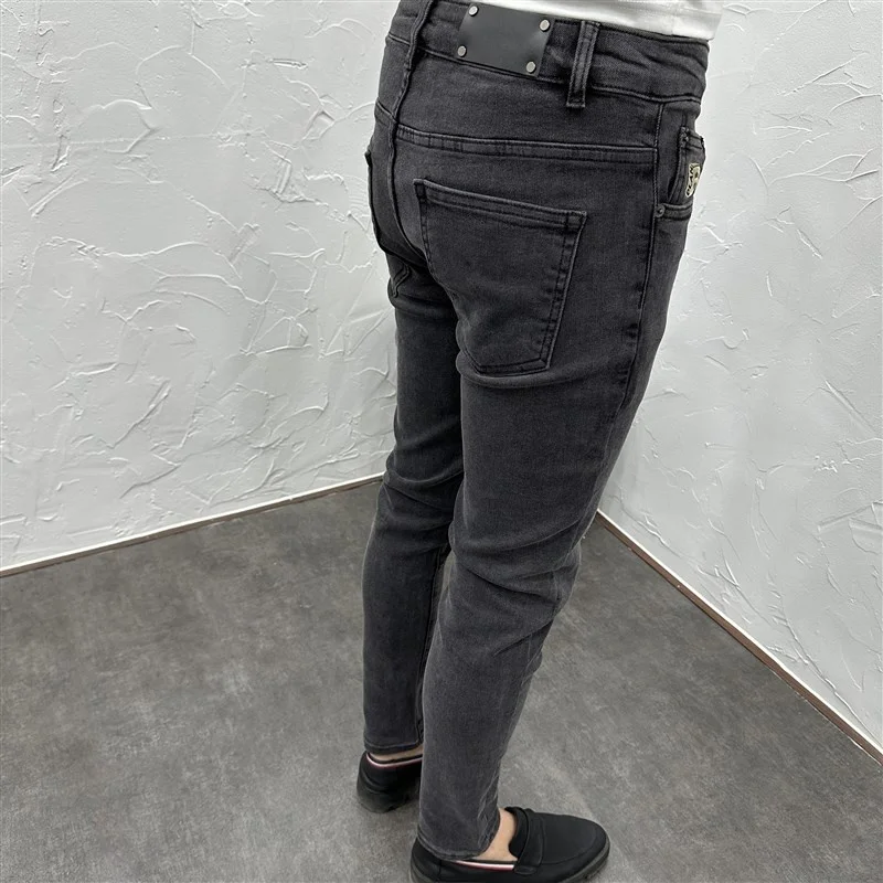 

Classic ey Waed Elastic Slim Fit Jeans Men's Autumn Winter New Sle Trendy Casual Faionable Long Pants Straight Leg