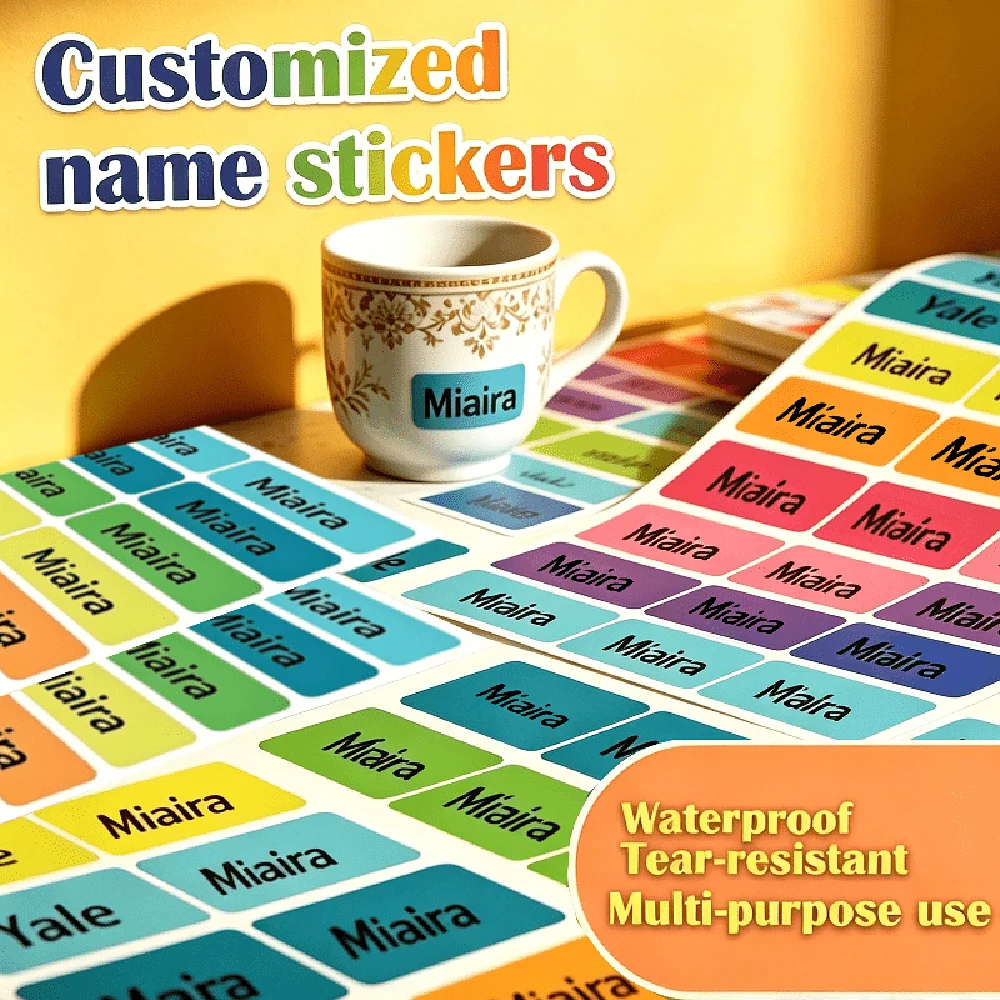 360Pcs ‌Personalized Eco-Friendly Name Stickers Waterproof Custom Designs Colorful - Kids School Bags & Stationery Labels