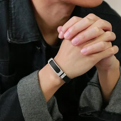 Vnox 12mm Customized Bracelets for Men Women,Grooved Stainless Steel ID Bangle with Adjustable Silicone Band,Casual Classic Gift