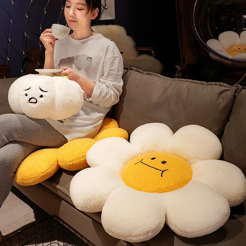 40/60/80cm 7 Petals Plant Plush Pillow Stuffed Flower Sunflower Seat Cushion Emotion Face Plushie Decor Gift