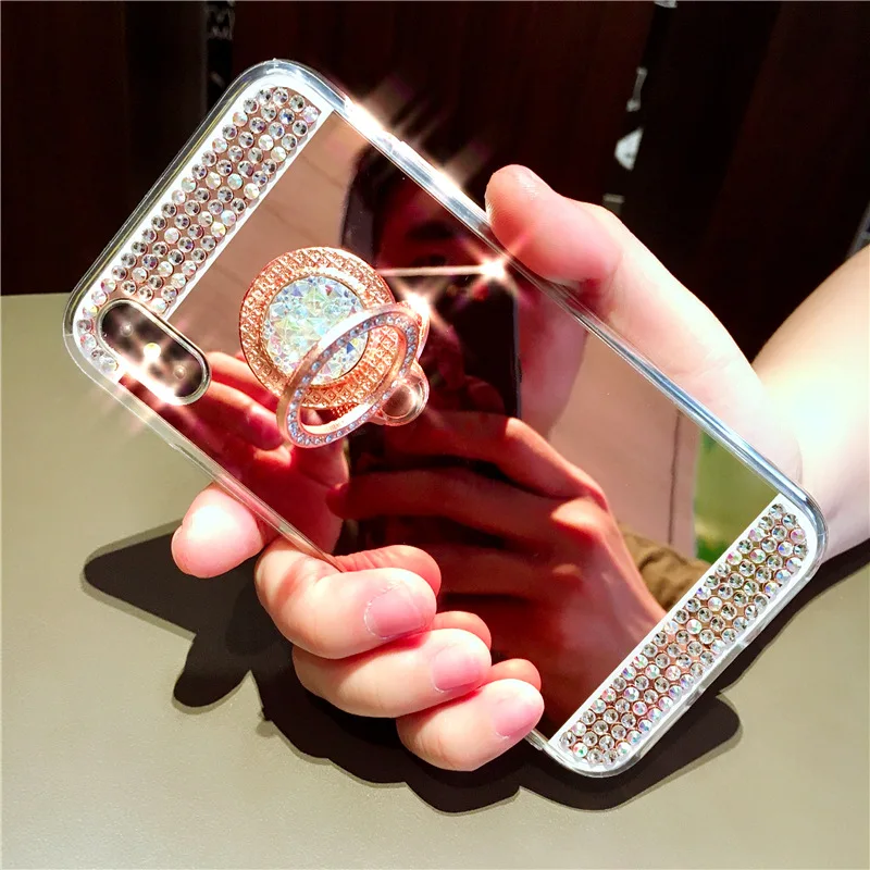 For Huawei Mate 50 40 30 20 Pro Lite 20X Nova 8 P60 P50 P30 P20 Case Glitter Diamond 360 Rotation Stand TPU Mirror Rhinestone