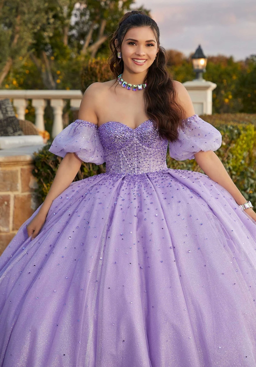 LorstudNavy-Robe de Quinceanera à manches bouffantes avec perles, robe de Rhchérie, robe éducative, robe Sweet 15 16, YQD127, 2024