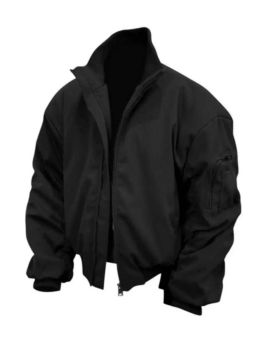 

Men's Spring New Loose Fit Pure Color Casual Collar Flight Jaet High Street Sle Youth Outerwear Cotton Blend Material