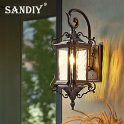 SANDIY Outdoor Porch Lamp Wall Mount Sconce Retro Balcony Light  Waterproof Garden Lanterns Europe Patio Lighting Fixture Glass