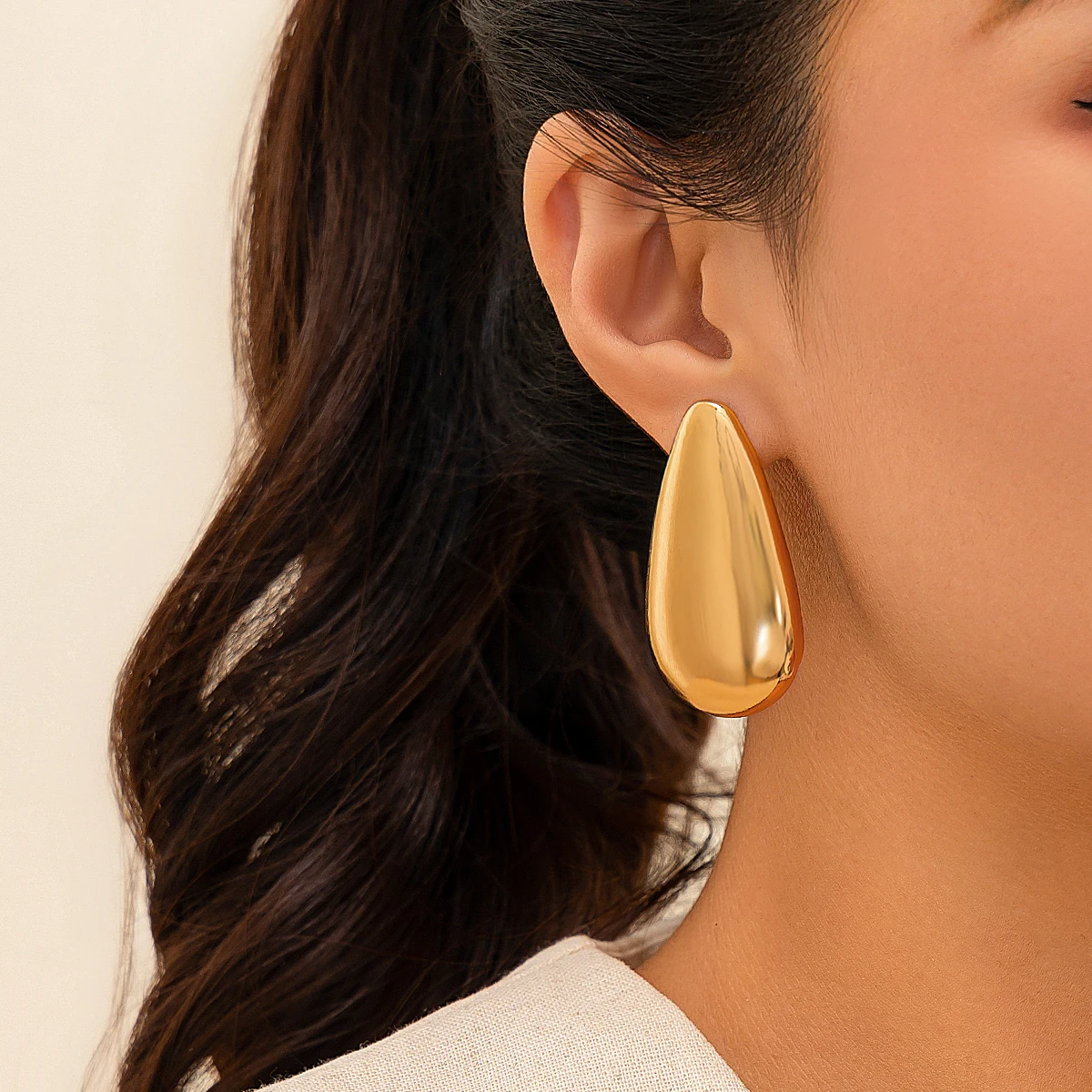 Exaggerated Gold Color Big Chunky Water Drop Dome Stud Earrings Women 2024 Trend Vintage Piercing Earrings Jewelry Accessories