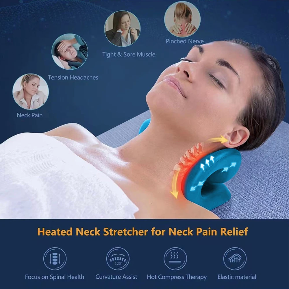 Heated Neck Stretcher for Neck Pain Relief Orthopedic Cervical Traction Device Pillow Heating Shoulder Relaxer Shiatsu Massager