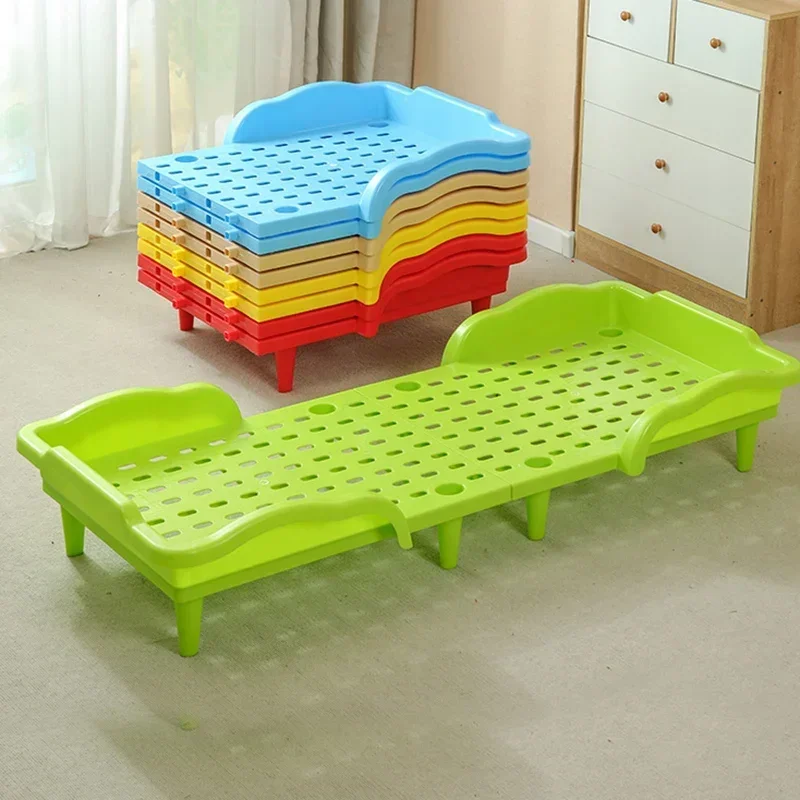 Camas para niños de guardería, cama plegable de plástico grueso para el almuerzo, camas individuales portátiles para el hogar, muebles sencillos para niños