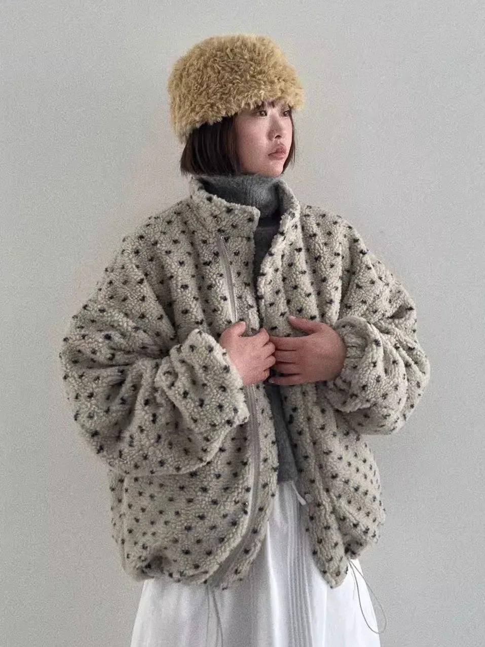 

Lamb Fur Jaet Women's Thiened Stand Collar Heart Polka Dot Warm Cotton Coat Spring Autumn Winter Commute Sle Online Exc...