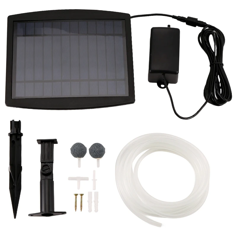 Aquarium Air Pump Oxygenator, 2.5W Solar Air Pump With 2 Air Bubble Stones, Solar Pond No Noise Solar Aerator For Pond