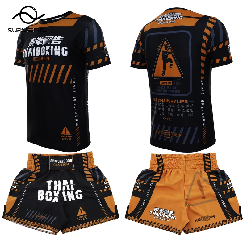 MMA T Shirt Muay Thai Shorts Boxing Training Suit Mens Womens Fitness Gym Fight Kickboxing Pants Bjj Rashguard Martial Arts Gear