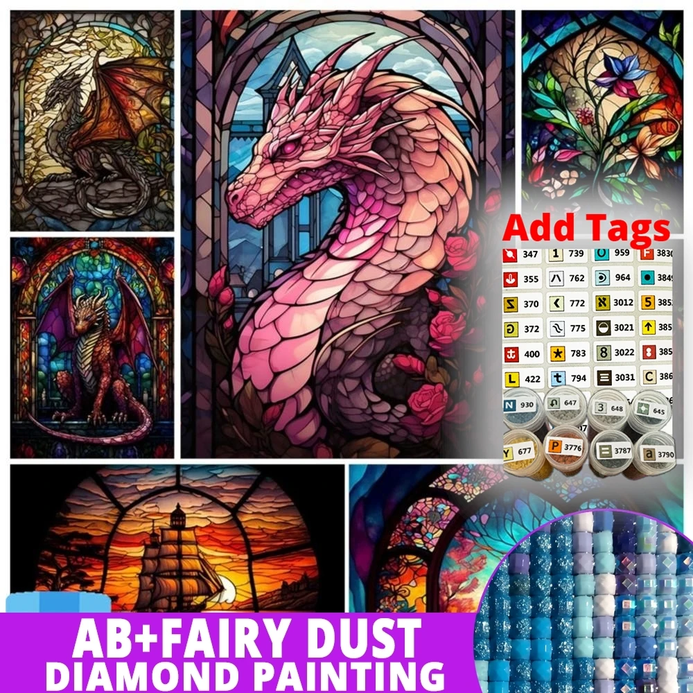 Fada polvo AB viene con pegatinas DMC 5D DIY pintura de diamante vidrieras góticas bosque flor barco Animal nuevo bordado Fant