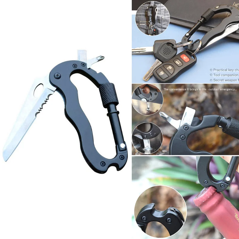 5 in 1 Outdoor Multi Function Mountaineering Buckle Fast Hanging Buckle Cross Screwdriver Carabiner Bottle Opener Wine Opener