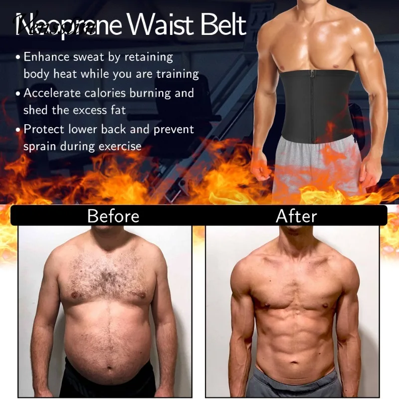 Men Body Shaper Waist Trainer Sauna Belt Workout Slimming Tummy Trimmer Shapewear for Weight Loss Fat Burning Sweat Bands