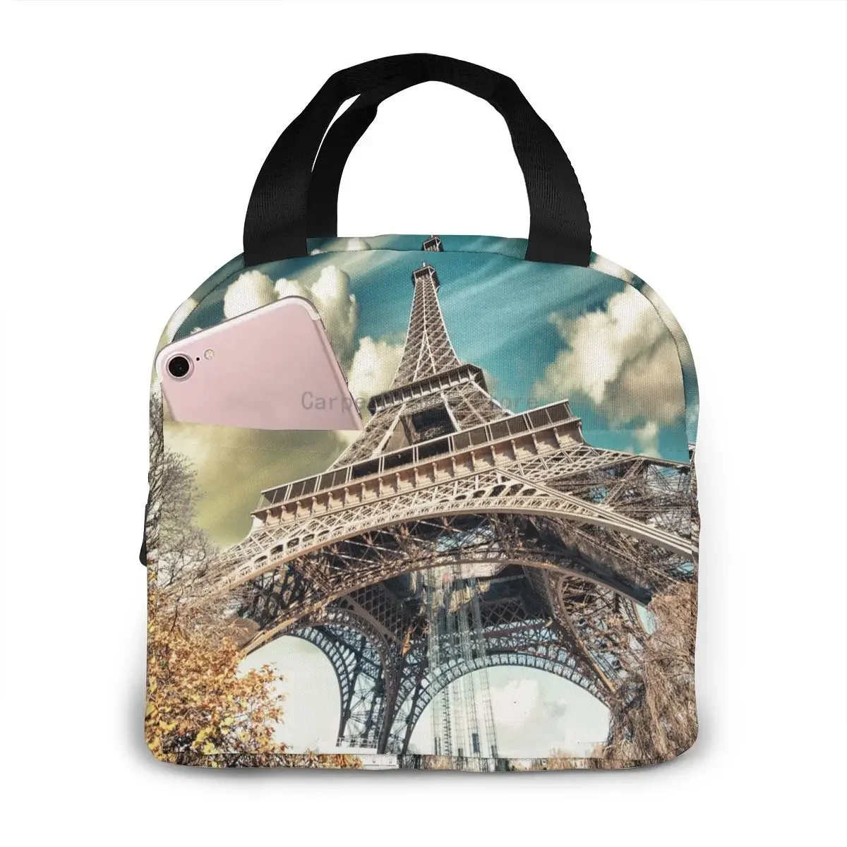 Wonderful Street View Of Paris Eiffel Tower Vegetation Cooler Bag Portable Zipper Thermal Lunch Bag Convenient Box Tote Food Bag