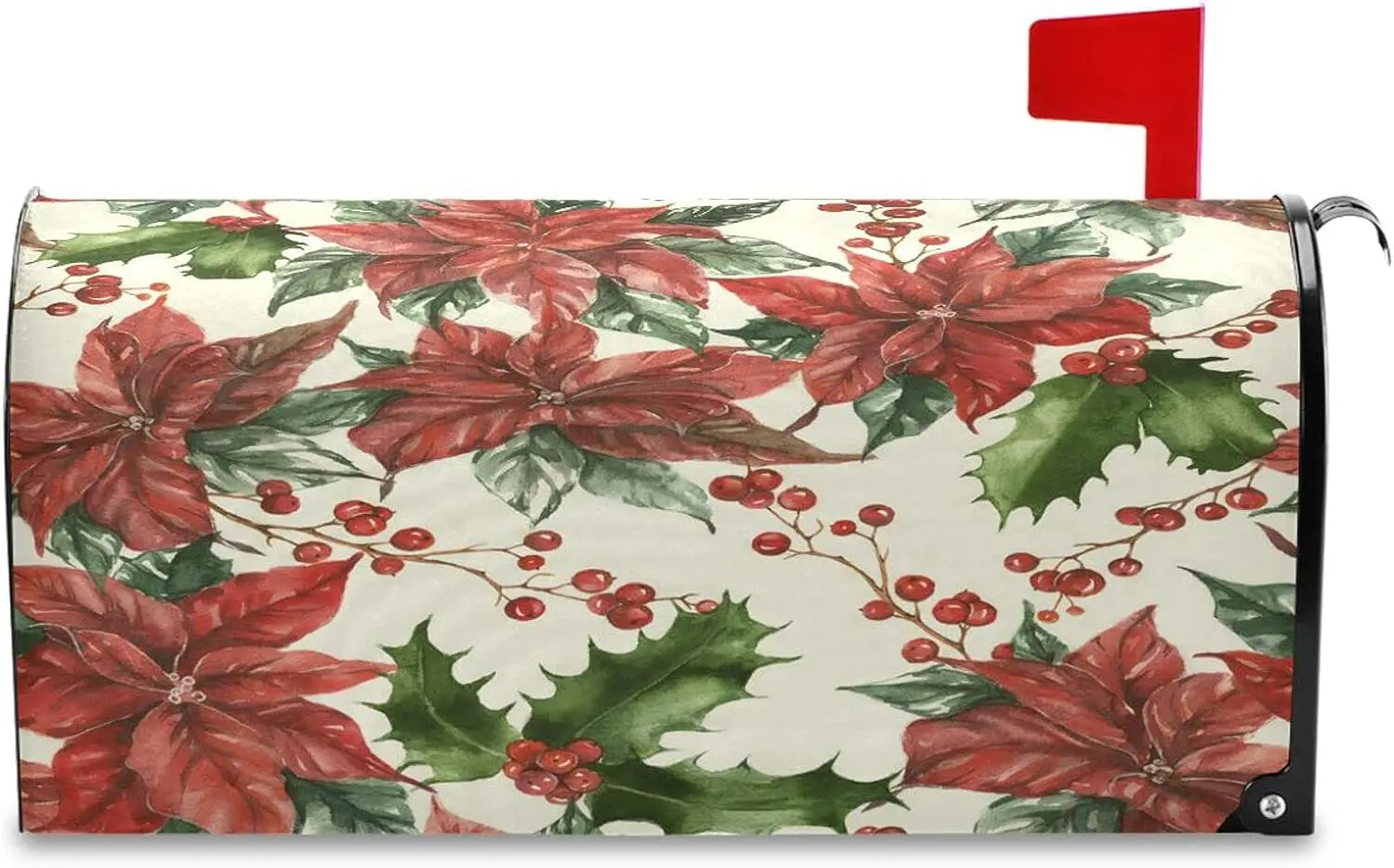 Watercolor Christmas Poinsettias Mailbox Cover Xmas Holly Berry Mailbox Covers Magnetic Large Oversized