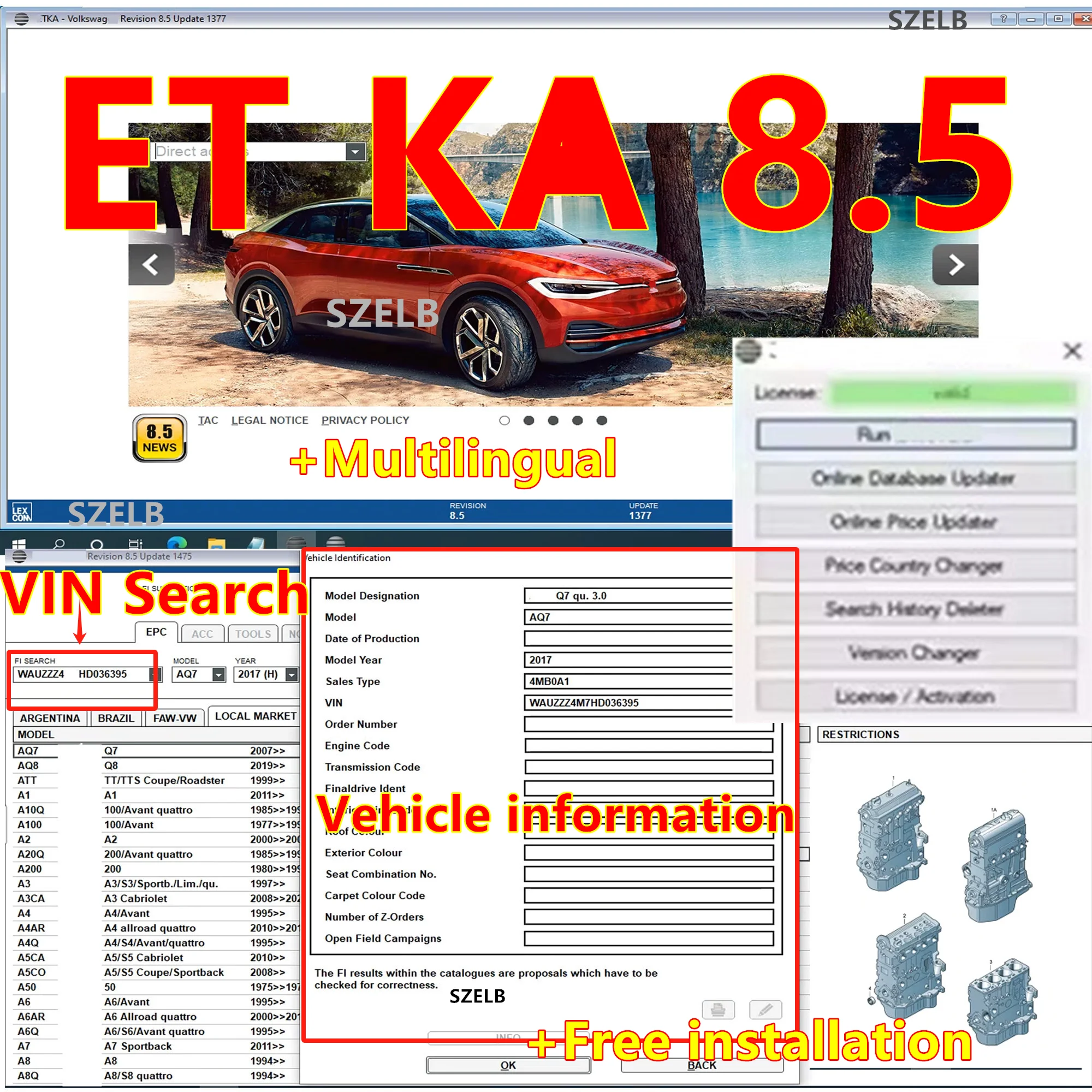 2025 Newest Etk.a 8.5 for A-udi for V---W Auto Repair Software Group Vehicles Electronic Parts Catalog ETKA 8.5 Multi-Languages